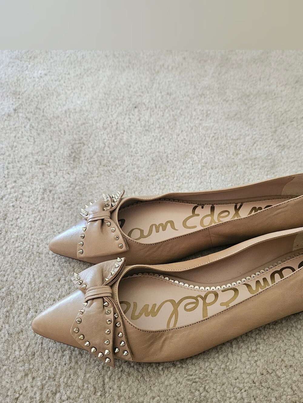Sam Edelman Studded Bow Pointed Leather Flats Brown 10 EUC - Picture 4 of 6